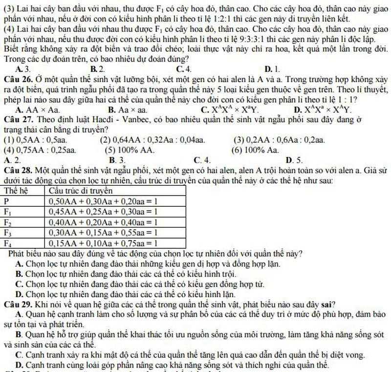 Bộ GD&ĐT công bố đề thi minh họa môn Sinh năm 2017 - ảnh 5