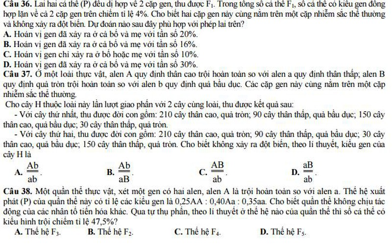 Bộ GD&ĐT công bố đề thi minh họa môn Sinh năm 2017 - ảnh 8