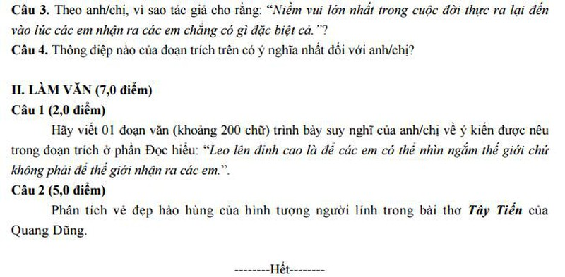 Bộ GD&ĐT công bố đề thi minh họa môn Văn năm 2017 - ảnh 2