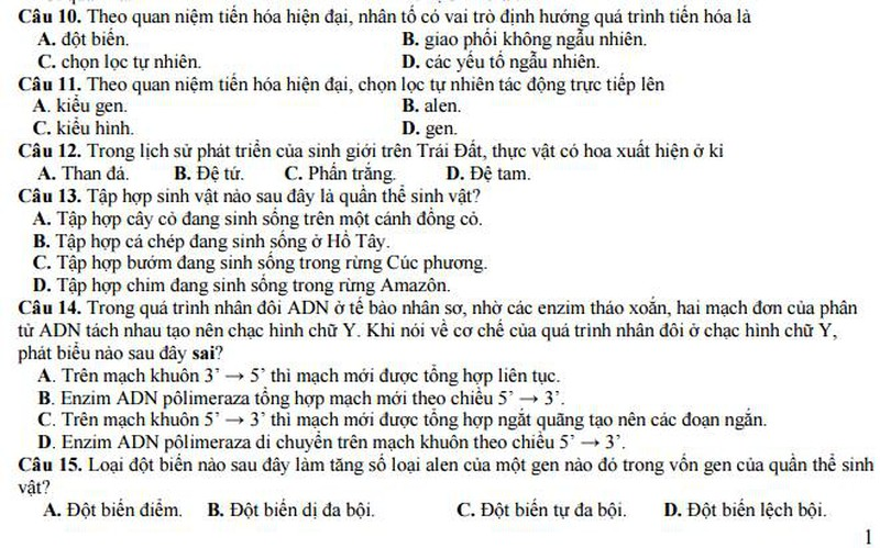Bộ GD&ĐT công bố đề thi minh họa môn Sinh năm 2017 - ảnh 2
