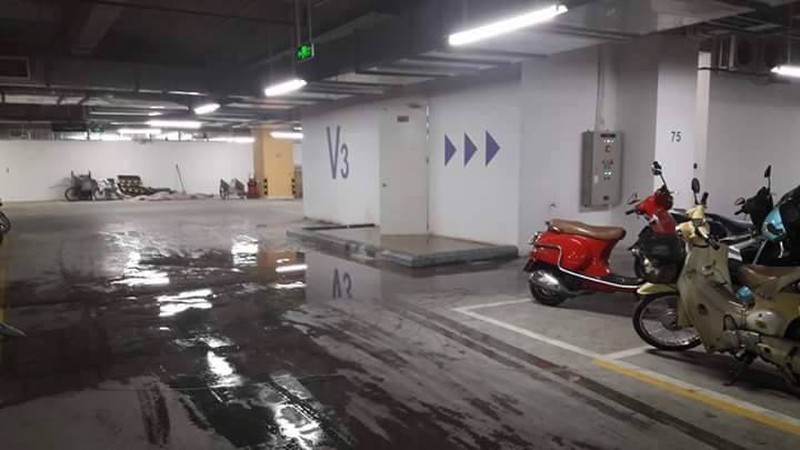 Cám cảnh hầm xe bốc mùi hôi thối, nước ngập hành lang chung cư cao cấp - ảnh 8