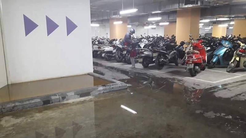 Cám cảnh hầm xe bốc mùi hôi thối, nước ngập hành lang chung cư cao cấp - ảnh 9