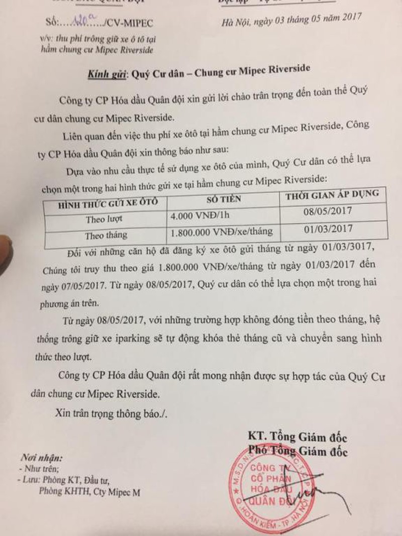 Chủ đầu tư đơn phương áp phí “cắt cổ”, cư dân Mipec Long Biên dàn hàng phản ứng - ảnh 1
