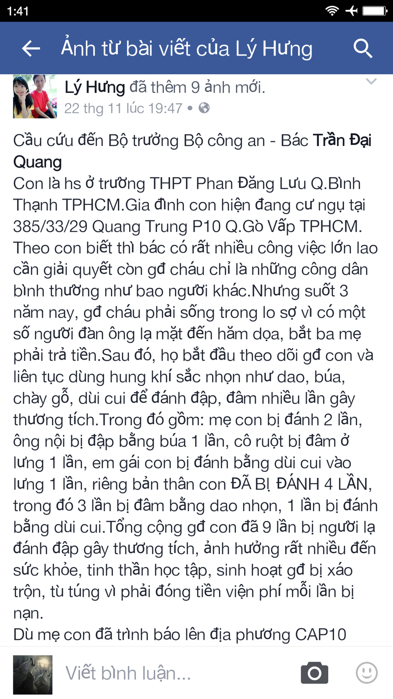 Mẹ bị côn đồ hành hung, con trai viết facebook cầu cứu Bộ trưởng Bộ công an - ảnh 2