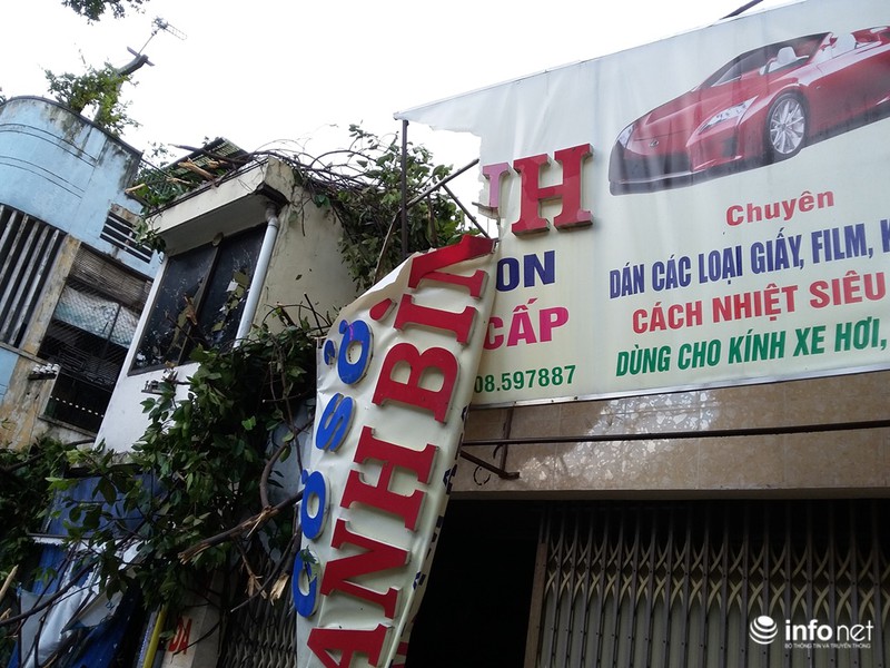 Mưa gió quật ngã cây cổ thụ đổ trúng 1 người và 5 xe máy,1 ô tô - ảnh 4