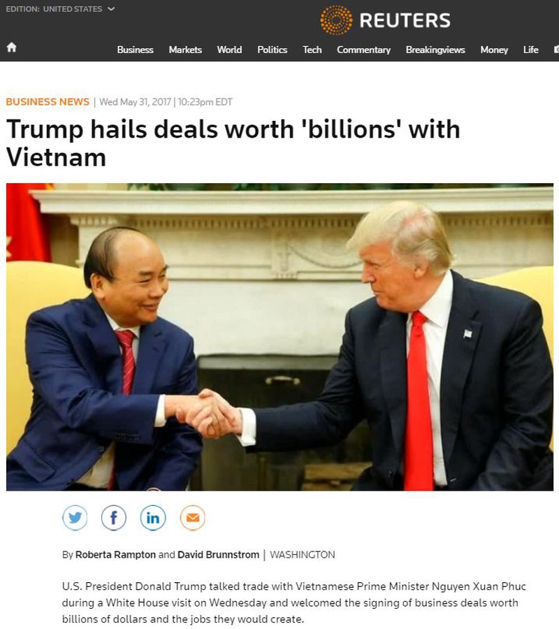 Truyền thông quốc tế: Ông Donald Trump nhiệt tình chào đón Thủ tướng Việt Nam - ảnh 1