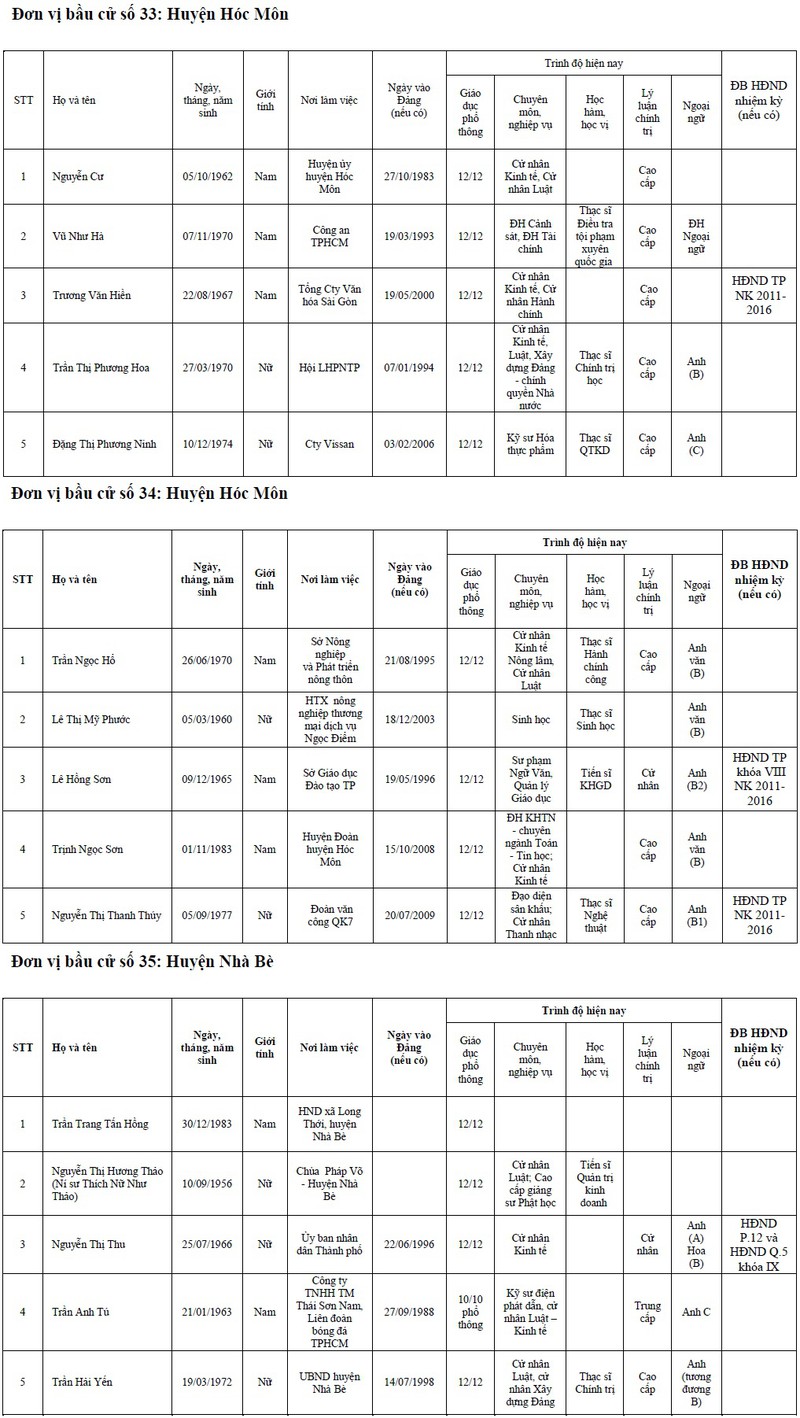 Danh sách chính thức 175 ứng cử viên đại biểu HĐND TP.HCM - ảnh 11