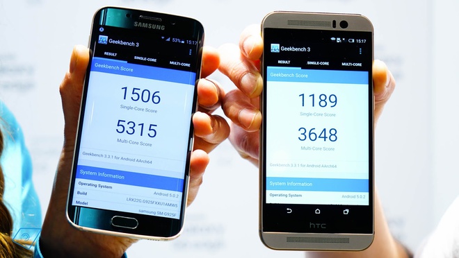 Galaxy S6 Edge, HTC One M9 có mặt trong top 10 smartphone mạnh mẽ nhất hiện nay. Ảnh: Tabtec.