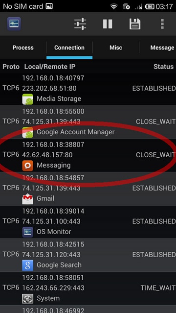 Ứng dụng Messaging kết nối với 1 địa chỉ IP lạ từ Trung Quốc