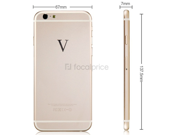 5.Vphone I6 Giống với Blackview Ultra A6, Vphone I6 cũng chạy laucher giống iOS. Máy sử dụng chip quad-core MediaTek MT6582 1.3GHz, 1GB RAM, màn hình 4,7 inch độ phân giải 720p, 16GB bộ nhớ trong, camera sau 16MP và pin dung lượng 1.600mAh. Vphone I6 được bán ra với giá 150 USD.