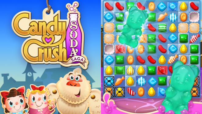 Candy Crush Soda, sau thành công của Candy Crush Saga với số lượng người chơi khổng lồ và lợi nhuận lớn. Nhà sản xuất King tiếp tục giới thiệu phiên bản mới Candy Crush Soda. Trong Candy Crush Soda, người chơi cần hoàn thành mỗi cấp độ bằng cách nối ba hoặc hơn các viên kẹo nhiều màu sắc trong một hàng ngang và hàng dọc. Yếu tố mới lạ ở đây là sự kết hợp những ô vuông, cho phép người chơi xóa những viên kẹo bằng cách nối bốn viên kẹo trong một ô vuông. 