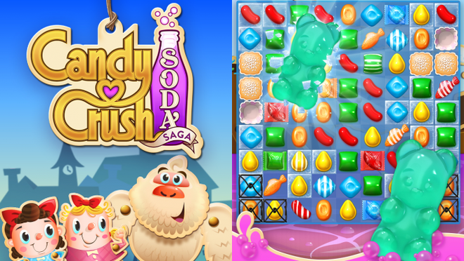 Candy Crush Soda, sau thành công của Candy Crush Saga với số lượng người chơi khổng lồ và lợi nhuận lớn. Nhà sản xuất King tiếp tục giới thiệu phiên bản mới Candy Crush Soda. Trong Candy Crush Soda, người chơi cần hoàn thành mỗi cấp độ bằng cách nối ba hoặc hơn các viên kẹo nhiều màu sắc trong một hàng ngang và hàng dọc. Yếu tố mới lạ ở đây là sự kết hợp những ô vuông, cho phép người chơi xóa những viên kẹo bằng cách nối bốn viên kẹo trong một ô vuông.