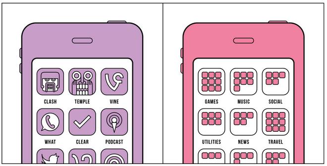 Sắp xếp ứng dụng cũng có 2 trường phái: đặt ngẫu nhiên hoặc phân loại vào các thư mục