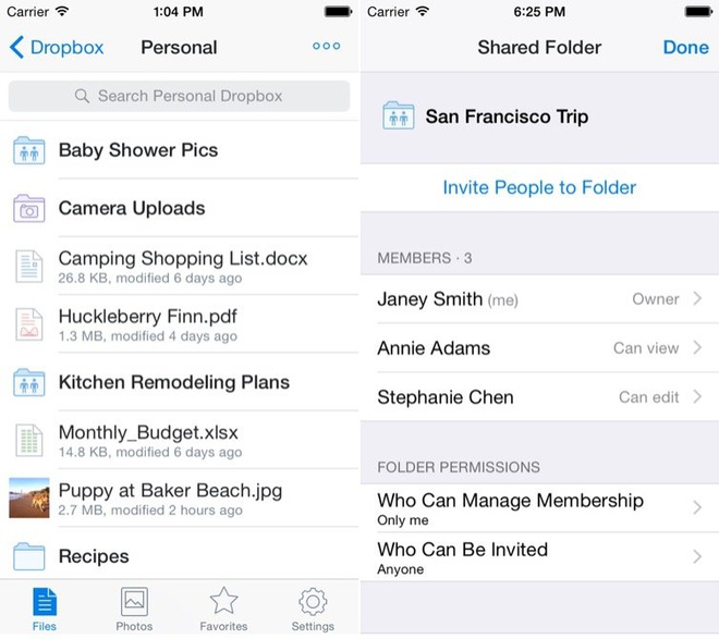 Dropbox - dễ dàng lưu trữ các tập tin trên dịch vụ đám mây. Đã bao giờ trong quá khứ chúng ta nghĩ rằng chiếc điện thoại có bộ nhớ 16 GB không đủ để sử dụng. Lưu trữ đám mây trở thành xu hướng mới và là cứu cánh cho các thiết bị di động không có bộ nhớ ngoài. Dropbox giúp người dùng tự động đăng tải hình ảnh, dữ liệu lên tài khoản cá nhân trực tuyến.