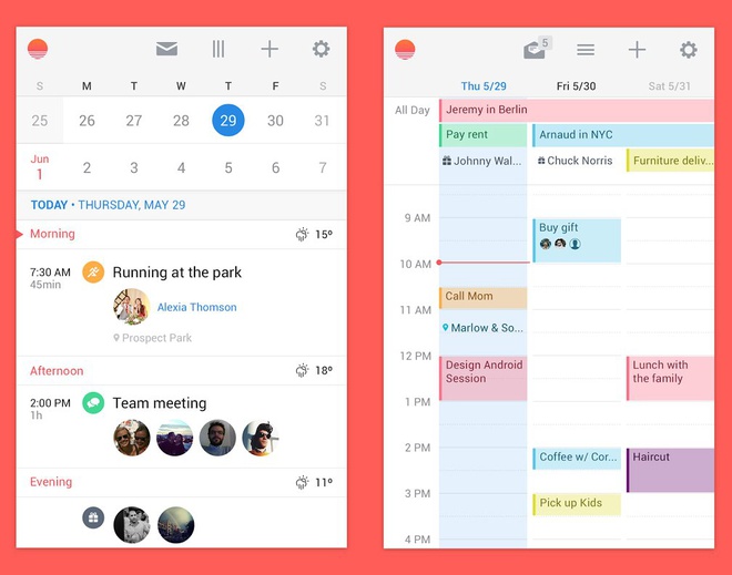 Sunrice, ứng dụng lịch sở hữu thiết kế đơn giản nhưng khá đẹp mắt, nó tích hợp với các dịch vụ phổ biến khác như Facebook, Evernote, Google Calendar,… giúp người dùng không bao giờ bỏ lỡ một cuộc hẹn hay lịch trình nào. Microsoft đã bỏ ra 100 triệu USD để mua lại công ty phát triển Sunrice.