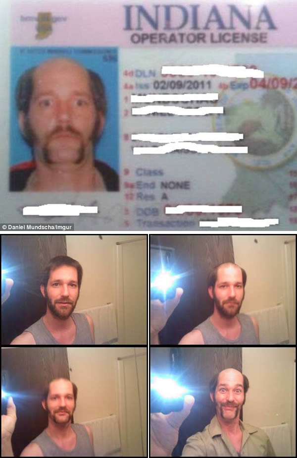 Prankster Daniel Mundschau (37 tuổi) cũng là một trường hợp chụp ảnh thẻ đặc biệt. Để có được một tấm hình ưng ý và hài hước nhất có thể, anh đã phải “nỗ lực” để thay đổi diện mạo gần như hoàn toàn. Từ khuôn mặt nghiêm túc, Prankster đã cạo đầu thành hói, tỉa râu quai nón thành dạng tinh nghịch hơn. Nhưng cuối cùng, khi chụp ảnh thẻ, bức ảnh của anh lại bị miêu tả không khác gì một tên tội phạm.