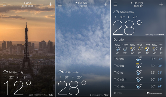 Yahoo Weather sở hữu thiết kế đẹp và giao diện thân thiện với người dùng.