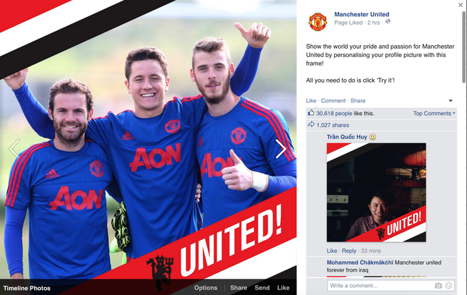 Facebook cho đổi avatar theo đội bóng yêu thích