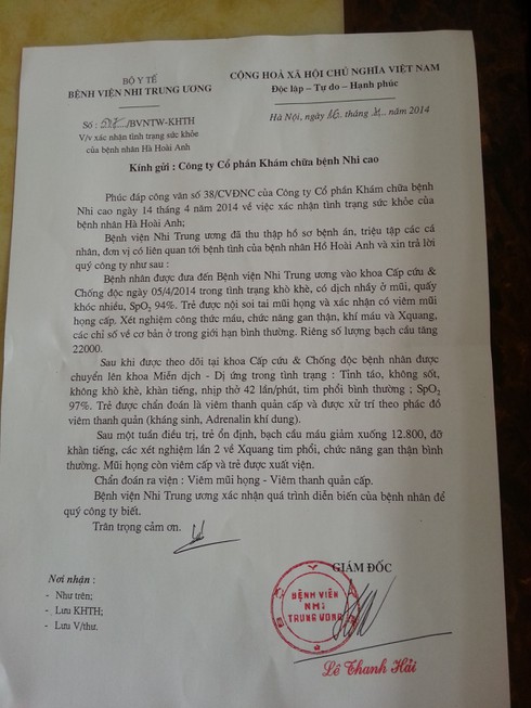 Phòng khám Nhi Cao nói về vụ