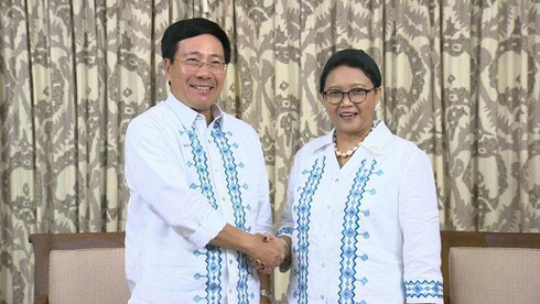 PTT Phạm Bình Minh gặp gỡ Bộ trưởng Ngoại giao Indonesia - ảnh 1