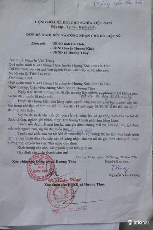 Chưa được công nhận liệt sỹ vì hy sinh khi