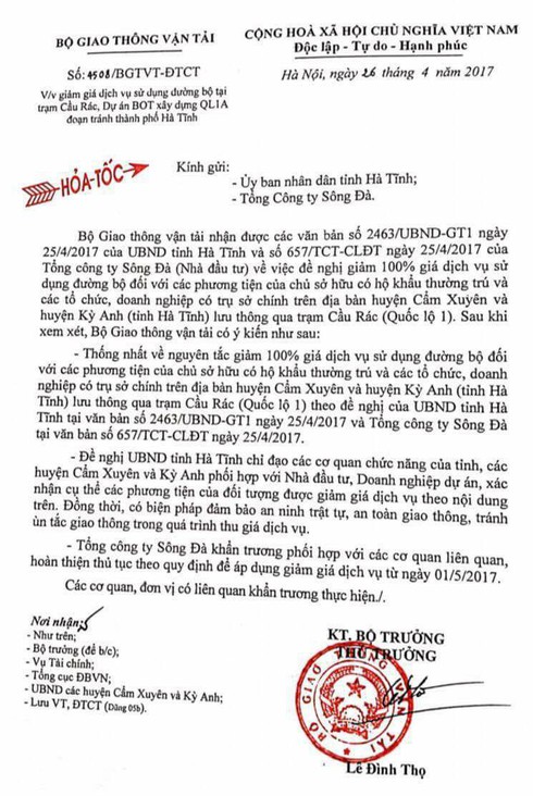 Bộ GTVT miễn 100% phí BOT qua trạm cầu Rác cho dân 2 huyện Kỳ Anh, Cẩm Xuyên - ảnh 2