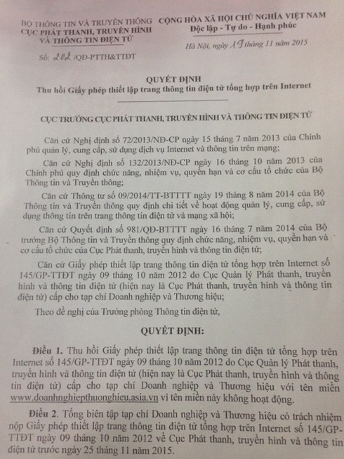 Thu hồi giấy phép trang tin điện tử do ông Trần Đức Trung phụ trách - ảnh 1