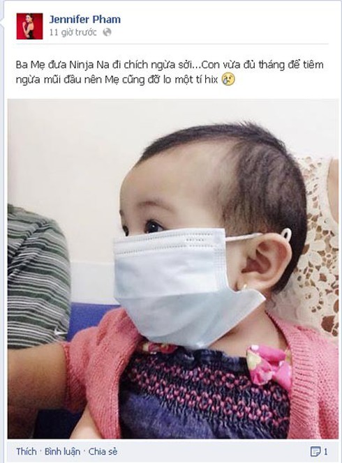 Jennifer Phạm đưa con gái đi tiêm phòng sởi - ảnh 1