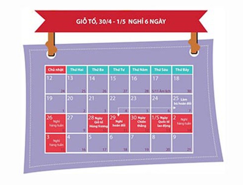 Lịch nghỉ lễ 30 tháng 4, 1/5 và Giỗ tổ Hùng Vương 2015 - ảnh 1