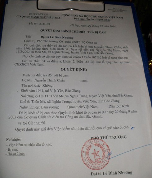 Công bố bản Quyết định đình chỉ điều tra ông Chấn - ảnh 1