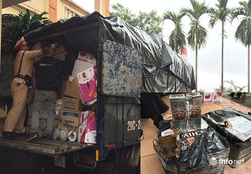 Bắt giữ một xe tải chở rượu và nhiều hàng lậu chuẩn bị vào Hà Nội - ảnh 1