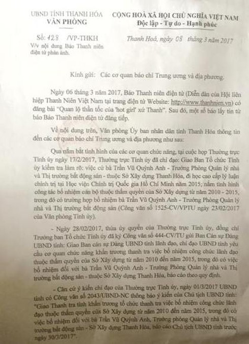 Nữ trưởng phòng “thăng tiến thần tốc”: Thanh Hóa đã xử lý trước khi báo chí nêu - ảnh 1