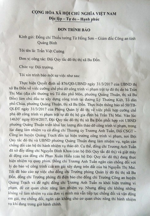 Quảng Bình: Thượng úy CSGT cản trở việc cưỡng chế công trình vi phạm - ảnh 2