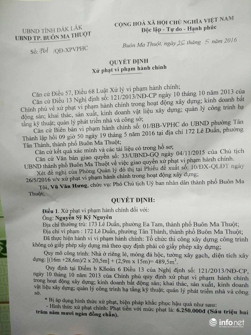 Đắk Lắk: Con trai Phó trưởng Ban Nội chính bị xử phạt vì xây nhà không phép - ảnh 2