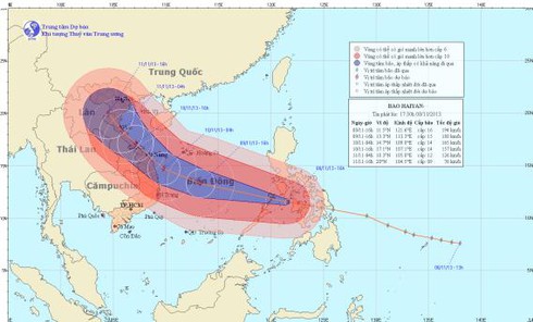 Tin bão Haiyan (bão số 14) mới nhất tối 8/11: Vào đất liền Việt Nam vẫn mạnh cấp 13 - ảnh 1