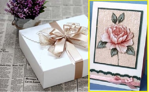 Cách tự làm thiệp hoa nổi, thắt nơ ruy-băng hộp quà 8/3 - ảnh 1