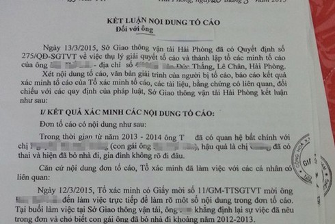 Bác tố cáo Phó giám đốc Sở GTVT Hải Phòng quan hệ bất chính - ảnh 1