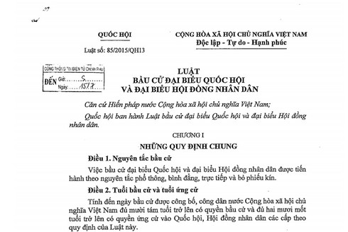 Toàn văn Luật bầu cử đại biểu Quốc hội và đại biểu HĐND 2015 - ảnh 1
