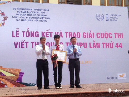 Học sinh lớp 8 của Thanh Hóa đạt giải Nhất thi Viết thư UPU 2015 tại VN - ảnh 1