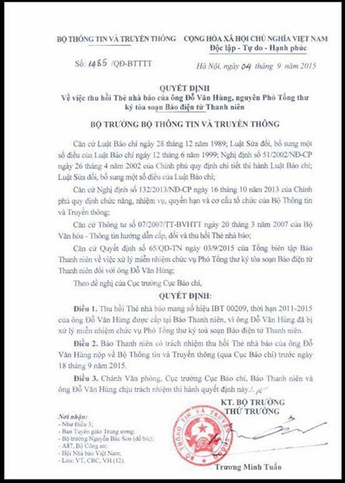 Thu hồi thẻ nhà báo của nguyên Phó Tổng Thư ký tòa soạn Báo điện tử Thanh Niên - ảnh 1