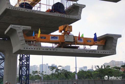 Cận cảnh đặt dầm cầu đầu tiên tuyến metro Bến Thành - Suối Tiên - ảnh 6