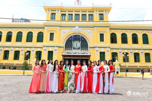 Người đẹp Hoa khôi ĐBSCL 2015 thướt tha áo dài trên phố Sài Gòn - ảnh 8