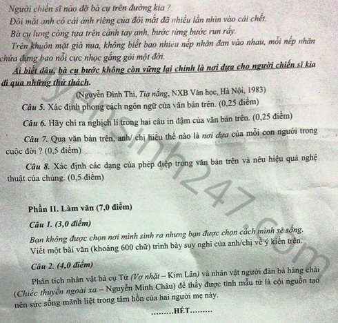 TPHCM: Đề thi thử và đáp án môn Ngữ văn - ảnh 3