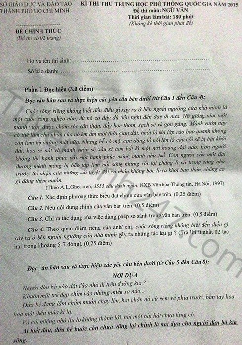 TPHCM: Đề thi thử và đáp án môn Ngữ văn - ảnh 2