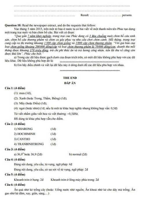Đáp án bài khảo sát lớp 6 Trường THPT Trần Đại Nghĩa - ảnh 9