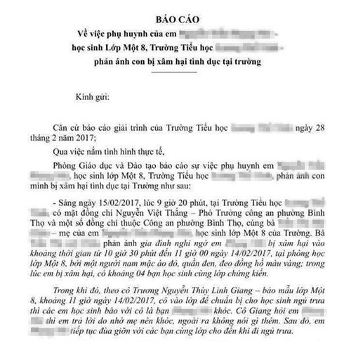 Mẹ bé lớp 1 bị xâm hại tình dục: “Con tôi không bị thương như vậỵ nếu té ngã