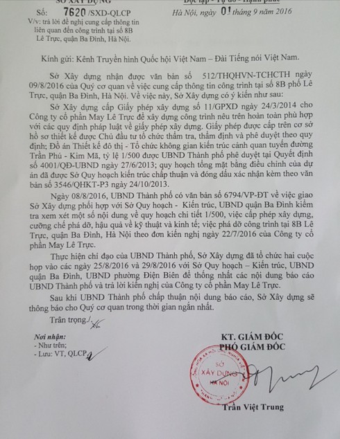Sở Xây dựng Hà Nội “né' trả lời vụ 8B Lê Trực? - ảnh 2