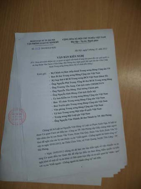Vụ Tiên Lãng: Luật sư kiến nghị lên lãnh đạo Đảng, Nhà nước - ảnh 1