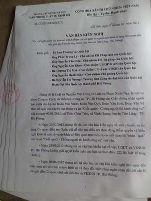 Vụ Tiên Lãng: Luật sư kiến nghị lên lãnh đạo Đảng, Nhà nước - ảnh 2
