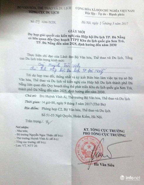 Thấy gì từ giấy mời họp giải quyết kiến nghị về Sơn Trà của Tổng cục Du lịch? - ảnh 1